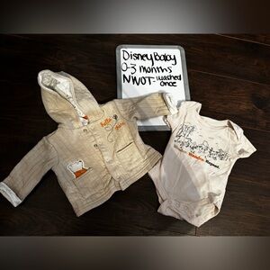 Disney baby Pooh Beige Baby Hoodie and Onesie Set